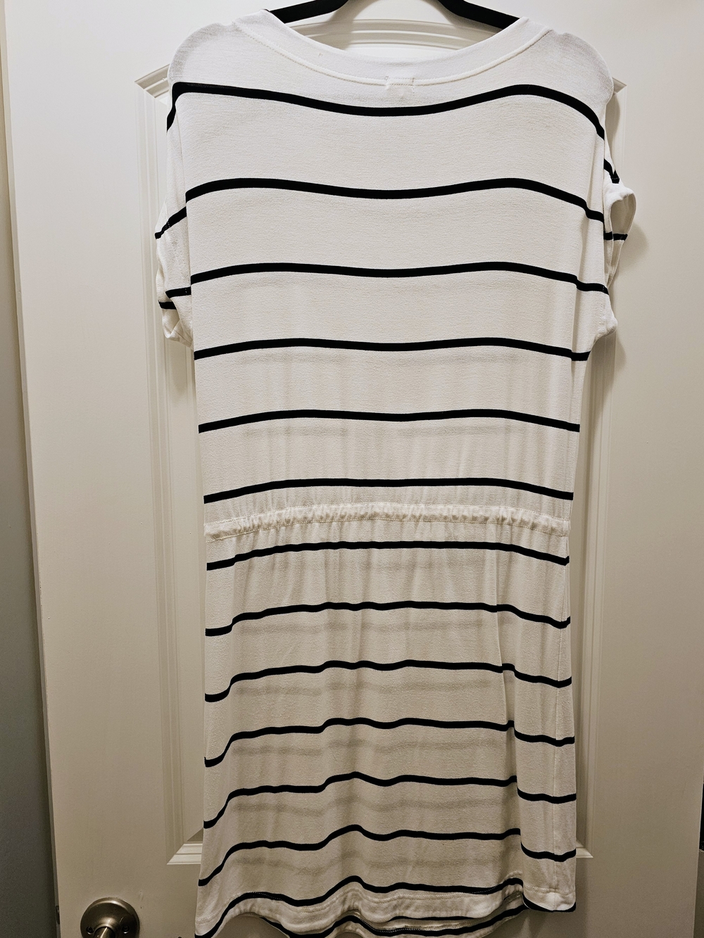 J.Crew Nautical Stripe Drawstring Waist Jersey Dress White Navy Size Small - Picture 4 of 8